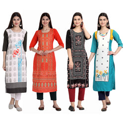 Ethnic Basket Crape Multicolor Knee Length Pack of 4 Kurtas 290-295-106-054