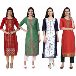 Ethnic Basket Crape Multicolor Knee Length Pack of 4 Kurtas 293-287-247-225