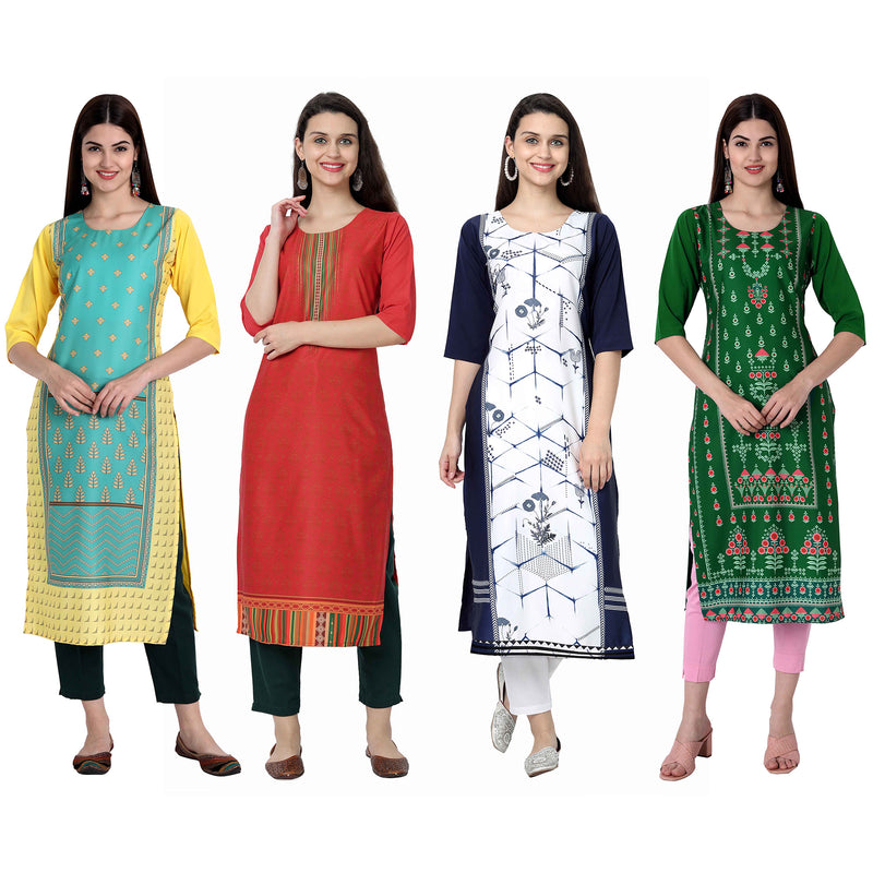 Ethnic Basket Crape Multicolor Knee Length Pack of 4 Kurtas 294-225-247-297