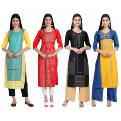 Ethnic Basket Crape Multicolor Knee Length Pack of 4 Kurtas 294-286-016-060