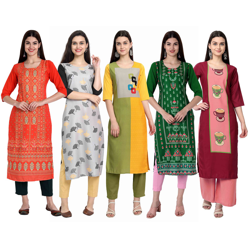 Ethnic Basket Crape Multicolor Digital Print Straight Pack of 5 Kurta 295-238-055-297-062