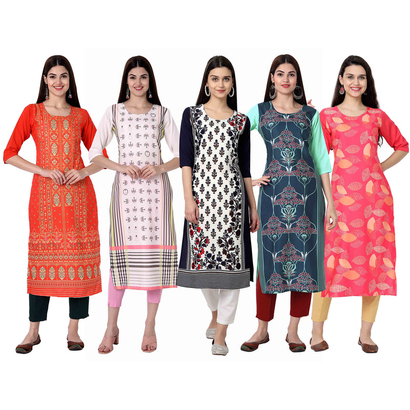 Ethnic Basket Crape Multicolor Digital Print Straight Pack of 5 Kurta 295-298-069-291-245