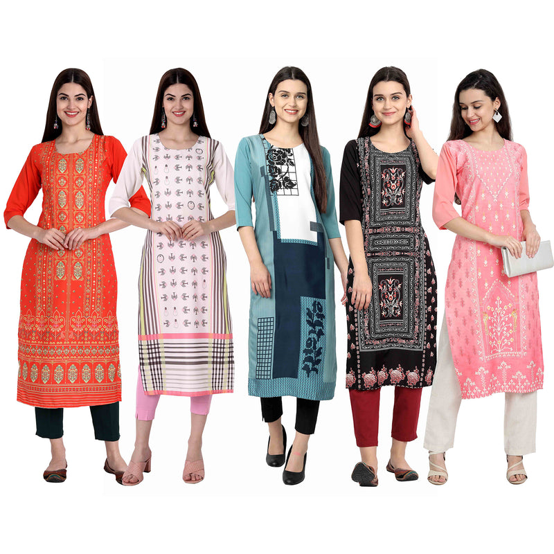 Ethnic Basket Crape Multicolor Digital Print Straight Pack of 5 Kurta 295-298-114-106-216