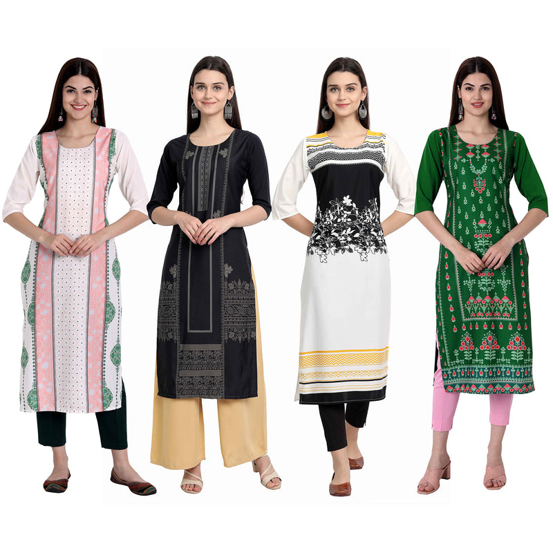 Ethnic Basket Crape Multicolor Knee Length Pack of 4 Kurtas 296-016-006-297