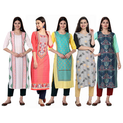 Ethnic Basket Crape Multicolor Digital Print Straight Pack of 5 Kurta 296-139-294-238-291