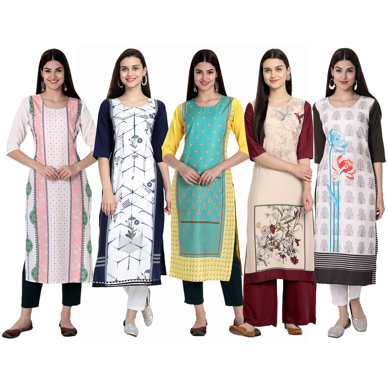 Ethnic Basket Crape Multicolor Digital Print Straight Pack of 5 Kurta 296-247-294-084-290