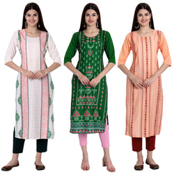 Ethnic Basket Crape Multicolor Digital Print Stright Pack of 3 Kurta 296-297-292