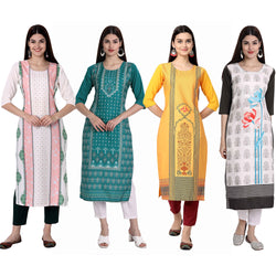 Ethnic Basket Crape Multicolor Knee Length Pack of 4 Kurtas 296-302-115-290