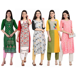 Ethnic Basket Crape Multicolor Digital Print Straight Pack of 5 Kurta 297-057-238-055-216