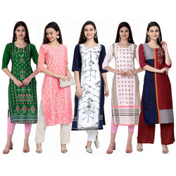 Ethnic Basket Crape Multicolor Digital Print Straight Pack of 5 Kurta 297-216-247-298-059