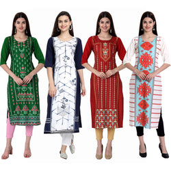 Ethnic Basket Crape Multicolor Knee Length Pack of 4 Kurtas 297-247-293-300