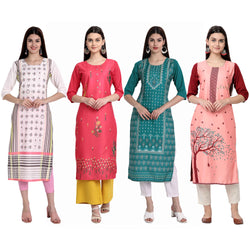 Ethnic Basket Crape Multicolor Knee Length Pack of 4 Kurtas 298-166-302-167