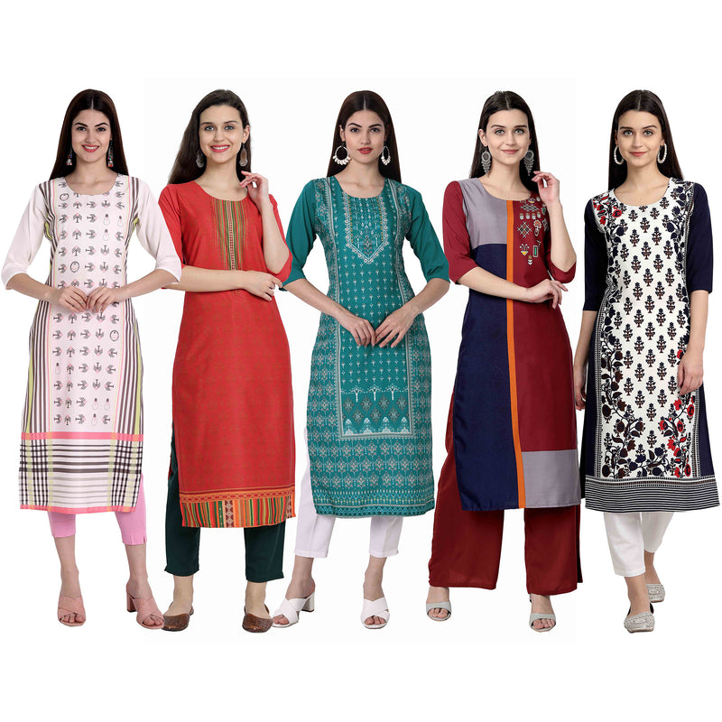 Ethnic Basket Crape Multicolor Digital Print Straight Pack of 5 Kurta 298-225-302-059-069