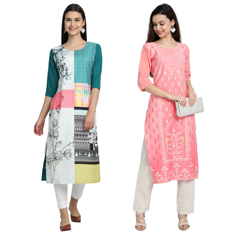 Ethnic Basket Crape Multicolor Printed Knee Length Set of 2 Kurta 530083-530216