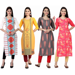 Ethnic Basket Crape Multicolor Knee Length Pack of 4 Kurtas 300-115-244-245