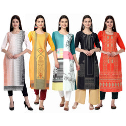 Ethnic Basket Crape Multicolor Digital Print Straight Pack of 5 Kurta 301-115-083-016-295