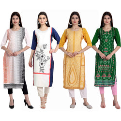 Ethnic Basket Crape Multicolor Knee Length Pack of 4 Kurtas 301-144-289-297