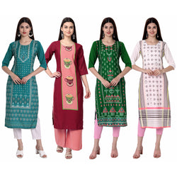 Ethnic Basket Crape Multicolor Knee Length Pack of 4 Kurtas 302-062-297-298