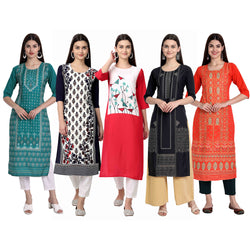 Ethnic Basket Crape Multicolor Digital Print Straight Pack of 5 Kurta 302-069-056-016-295