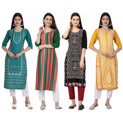 Ethnic Basket Crape Multicolor Knee Length Pack of 4 Kurtas 302-234-106-289