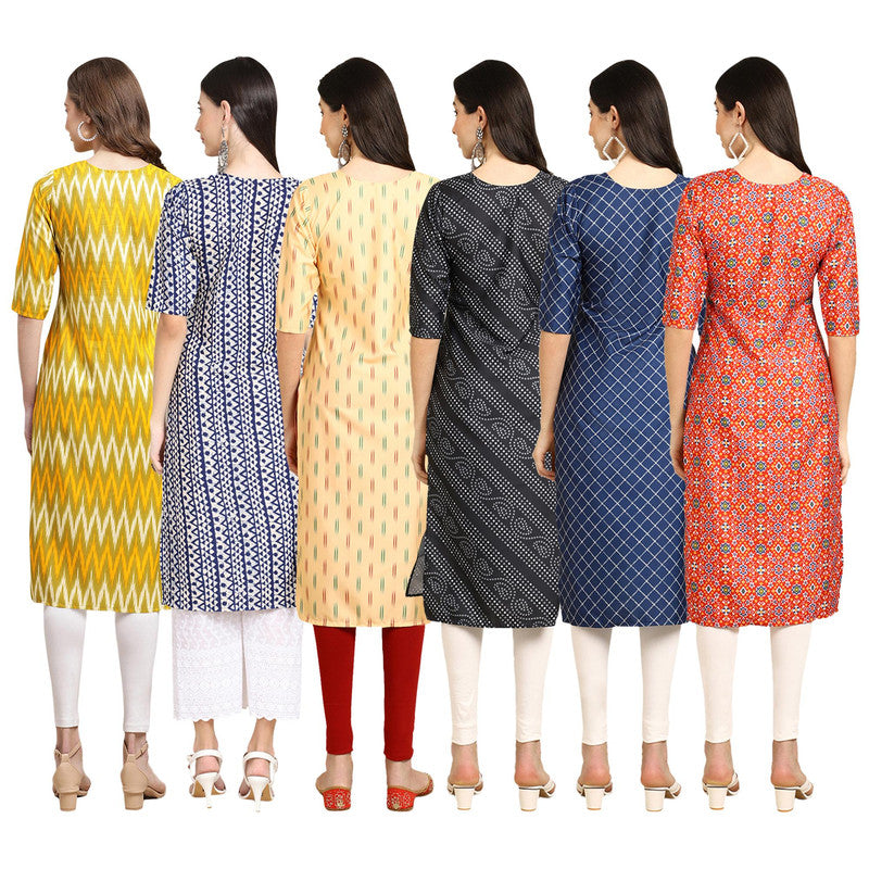 STYLISH CREPE MULTICOLOR PRINTED STRAIGHT SET OF 6 COMBO KURTA 329-348-360-363-364-365