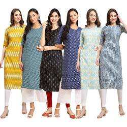 STYLISH CREPE MULTICOLOR PRINTED STRAIGHT SET OF 6 COMBO KURTA 329-351-359-353-343-331