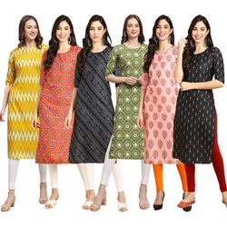 STYLISH CREPE MULTICOLOR PRINTED STRAIGHT SET OF 6 COMBO KURTA 329-365-363-338-368-359