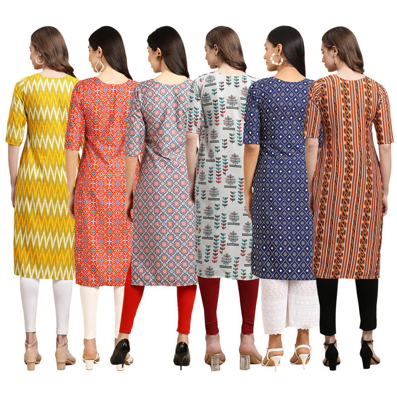 STYLISH CREPE MULTICOLOR PRINTED STRAIGHT SET OF 6 COMBO KURTA 329-365-372-340-353-344