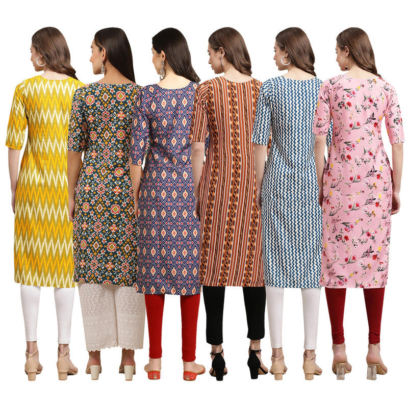 STYLISH CREPE MULTICOLOR PRINTED STRAIGHT SET OF 6 COMBO KURTA 329-383-358-344-331-339