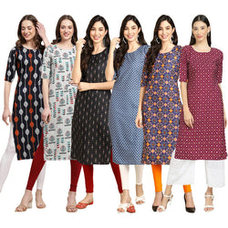 STYLISH CREPE MULTICOLOR PRINTED STRAIGHT SET OF 6 COMBO KURTA 330-340-359-367-369-355