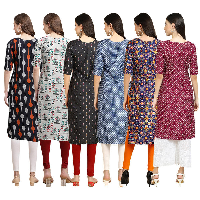 STYLISH CREPE MULTICOLOR PRINTED STRAIGHT SET OF 6 COMBO KURTA 330-340-359-367-369-355