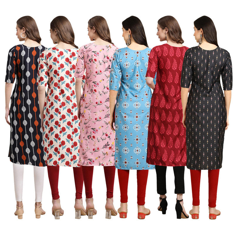 STYLISH CREPE MULTICOLOR PRINTED STRAIGHT SET OF 6 COMBO KURTA 330-342-339-361-337-359