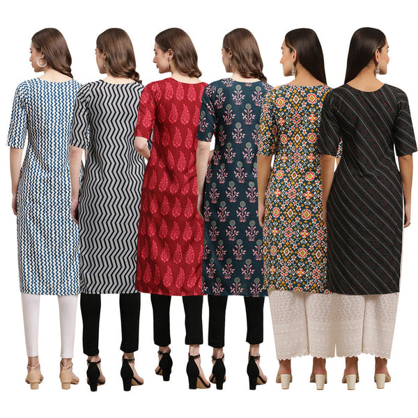 STYLISH CREPE MULTICOLOR PRINTED STRAIGHT SET OF 6 COMBO KURTA 331-336-337-335-383-385