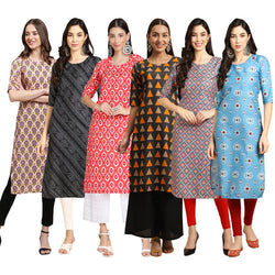 STYLISH CREPE MULTICOLOR PRINTED STRAIGHT SET OF 6 COMBO KURTA 332-363-346-387-372-361