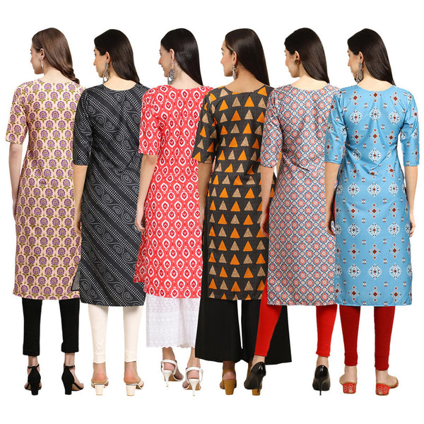 STYLISH CREPE MULTICOLOR PRINTED STRAIGHT SET OF 6 COMBO KURTA 332-363-346-387-372-361