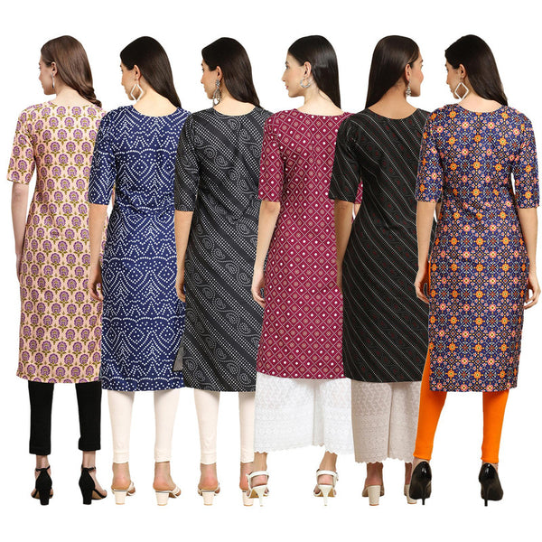 STYLISH CREPE MULTICOLOR PRINTED STRAIGHT SET OF 6 COMBO KURTA 332-366-363-355-385-369