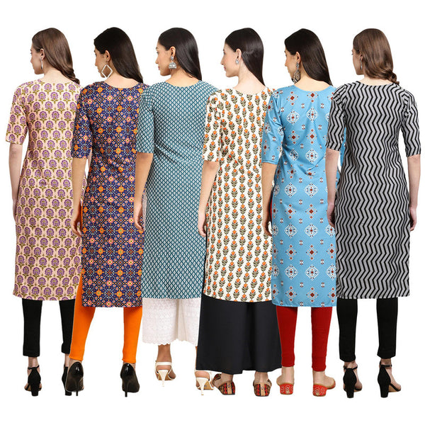 STYLISH CREPE MULTICOLOR PRINTED STRAIGHT SET OF 6 COMBO KURTA 332-369-351-352-361-336