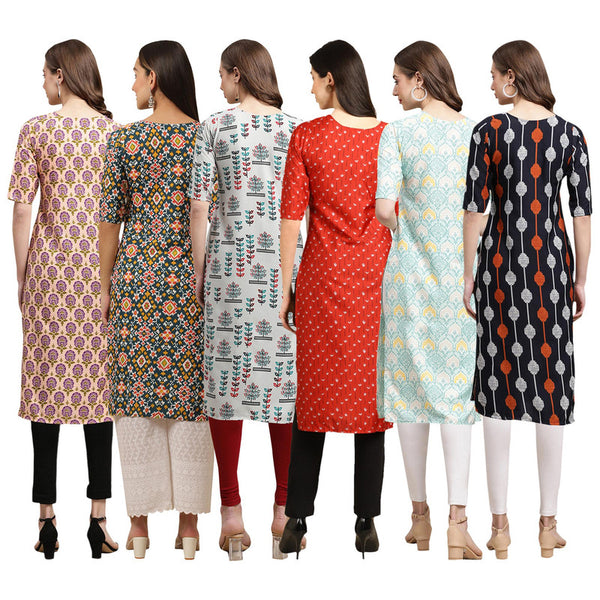 STYLISH CREPE MULTICOLOR PRINTED STRAIGHT SET OF 6 COMBO KURTA 332-383-340-370-343-330