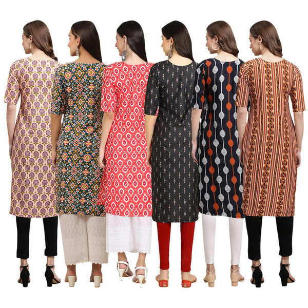 STYLISH CREPE MULTICOLOR PRINTED STRAIGHT SET OF 6 COMBO KURTA 332-383-346-359-330-344