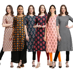 STYLISH CREPE MULTICOLOR PRINTED STRAIGHT SET OF 6 COMBO KURTA 332-387-335-345-368-336