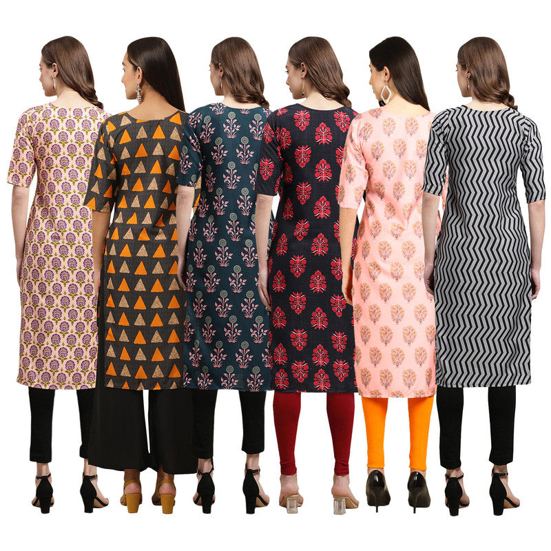 STYLISH CREPE MULTICOLOR PRINTED STRAIGHT SET OF 6 COMBO KURTA 332-387-335-345-368-336