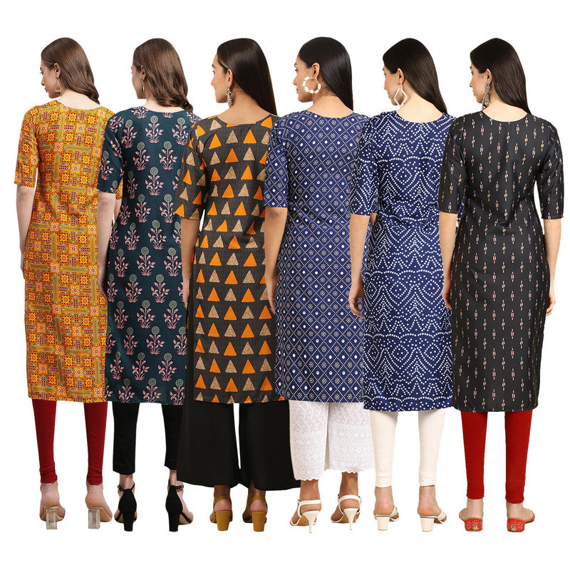 STYLISH CREPE MULTICOLOR PRINTED STRAIGHT SET OF 6 COMBO KURTA 333-335-387-353-366-359