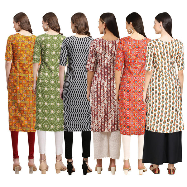 STYLISH CREPE MULTICOLOR PRINTED STRAIGHT SET OF 6 COMBO KURTA 333-338-336-389-365-352