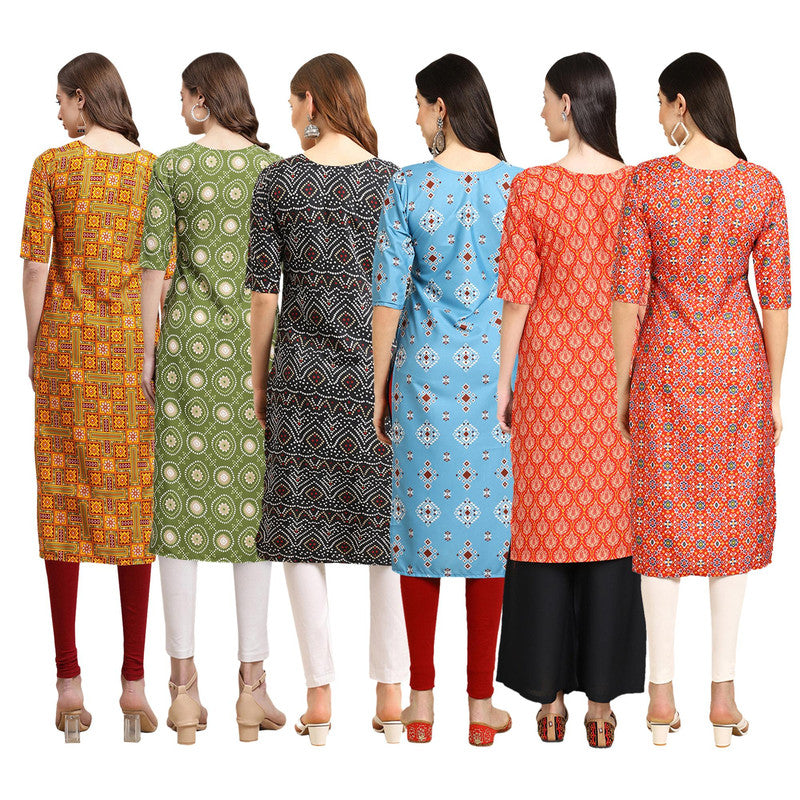 STYLISH CREPE MULTICOLOR PRINTED STRAIGHT SET OF 6 COMBO KURTA 333-338-373-361-354-365