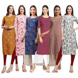 STYLISH CREPE MULTICOLOR PRINTED STRAIGHT SET OF 6 COMBO KURTA 333-339-391-355-389-340