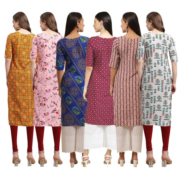 STYLISH CREPE MULTICOLOR PRINTED STRAIGHT SET OF 6 COMBO KURTA 333-339-391-355-389-340