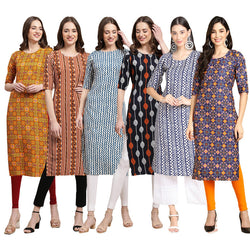 STYLISH CREPE MULTICOLOR PRINTED STRAIGHT SET OF 6 COMBO KURTA 333-344-331-330-348-369