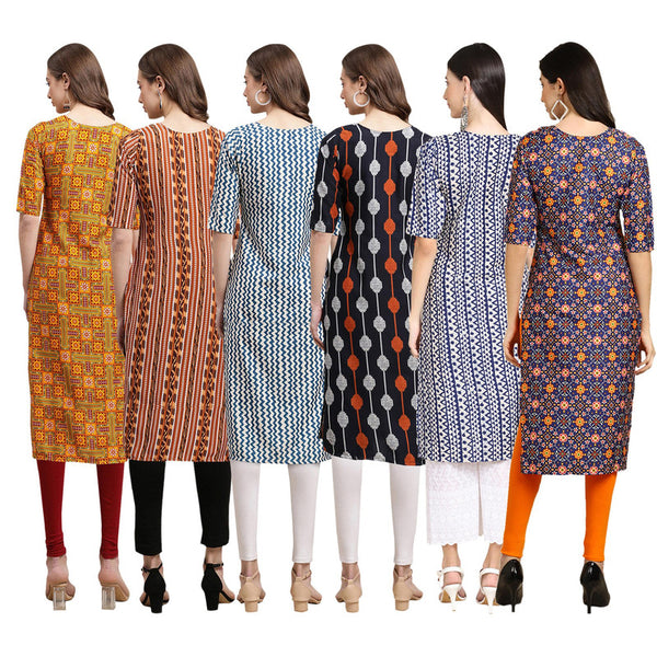 STYLISH CREPE MULTICOLOR PRINTED STRAIGHT SET OF 6 COMBO KURTA 333-344-331-330-348-369