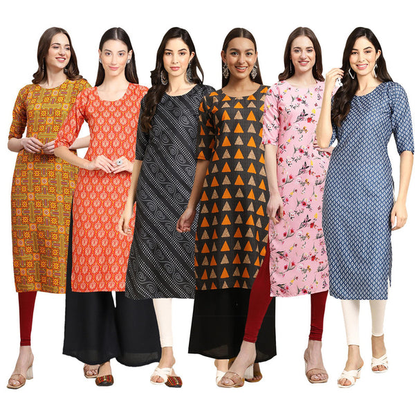 STYLISH CREPE MULTICOLOR PRINTED STRAIGHT SET OF 6 COMBO KURTA 333-354-363-387-339-367