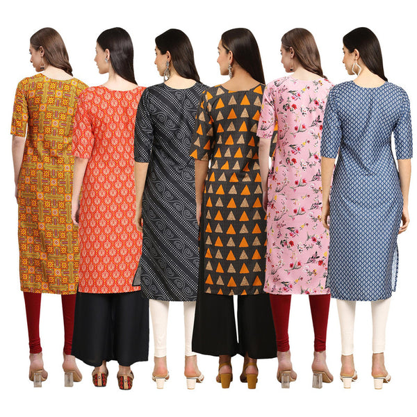 STYLISH CREPE MULTICOLOR PRINTED STRAIGHT SET OF 6 COMBO KURTA 333-354-363-387-339-367